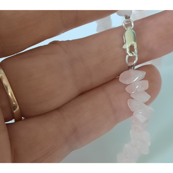 Sterling Silver Clasp Rose Quartz Pink Semi Precious Gemstone Chips 35" Necklace - Picture 3 of 6